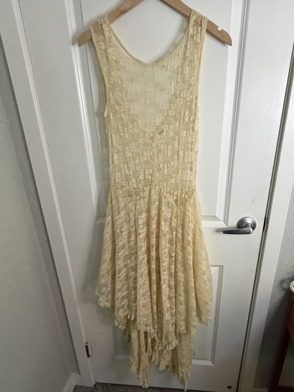 Free People Cream Lace Asymmetrical Hem Dress